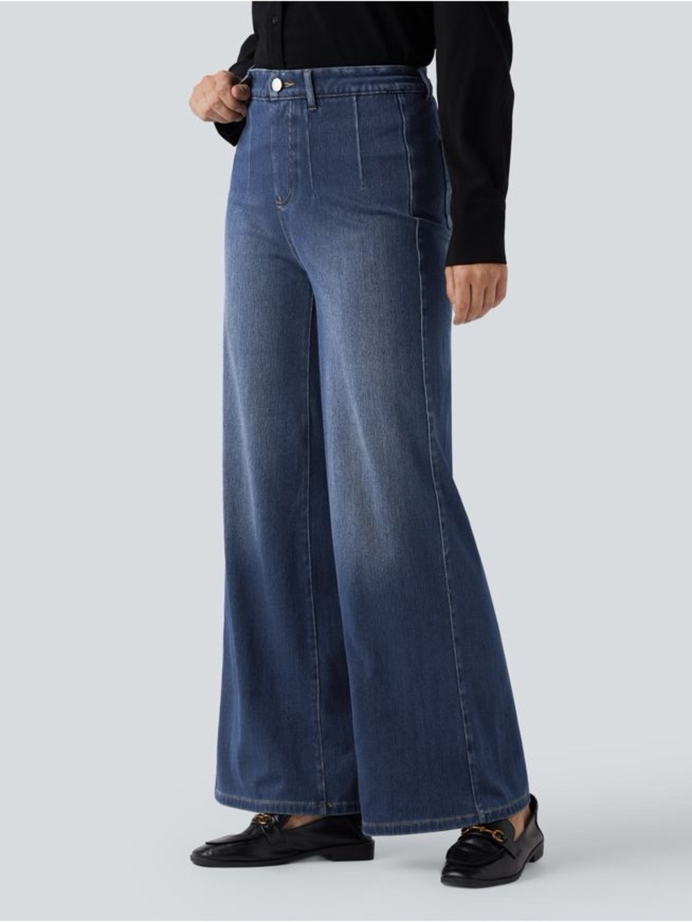 Halara Flex High Waisted Tummy Control Wide Leg Casual Jeans with Pockets - Picture 3 of 11